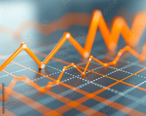 Closeup of a line graph showing a dramatic rise in stock prices, line graph, growth trend photo