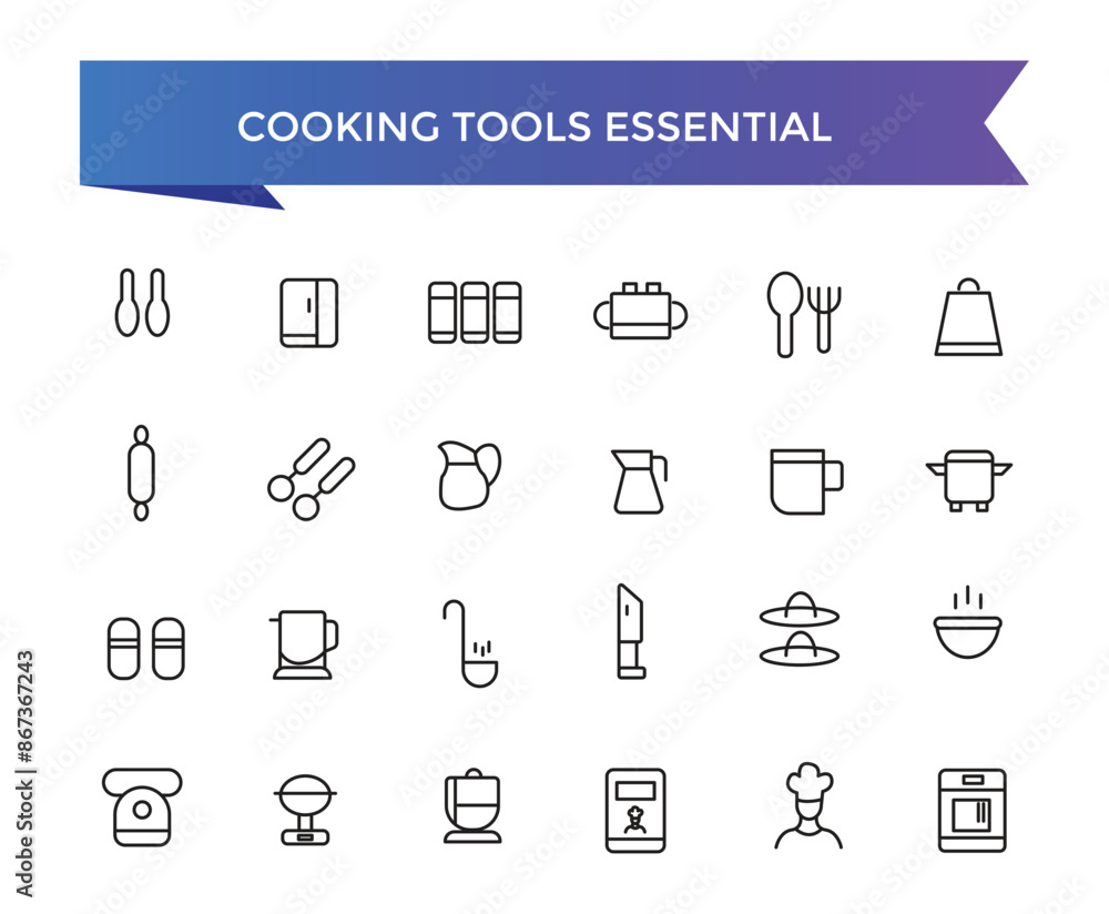 Cooking Tools Essential Icons set with editable stroke collection for web and ui. Line icons pack. Vector illustration. Cooking Tools Essential Icons set with editable stroke collection for web and ui. Line icons pack. Vector illustration.