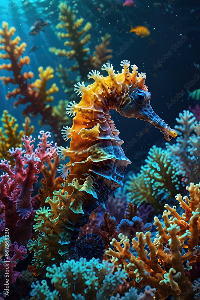 glow vibrant Seahorse swim in the underwater glow vibrant Seahorse swim in the underwater