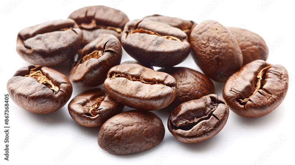 Toasted java beans on a blank backdrop. Toasted java beans on a blank backdrop.