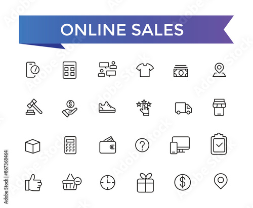 Online Sales Icons set with editable stroke collection for web and ui. Line icons pack. Vector illustration.