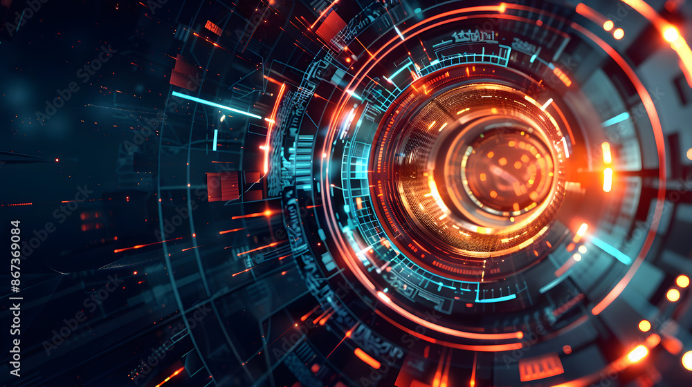 Scientific and technological concept with the use of technical elements formed in the shape of a circle. Scientific and technological concept with the use of technical elements formed in the shape of a circle.