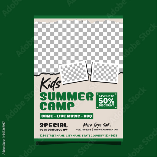 Kids summer camp flyer or poster template design