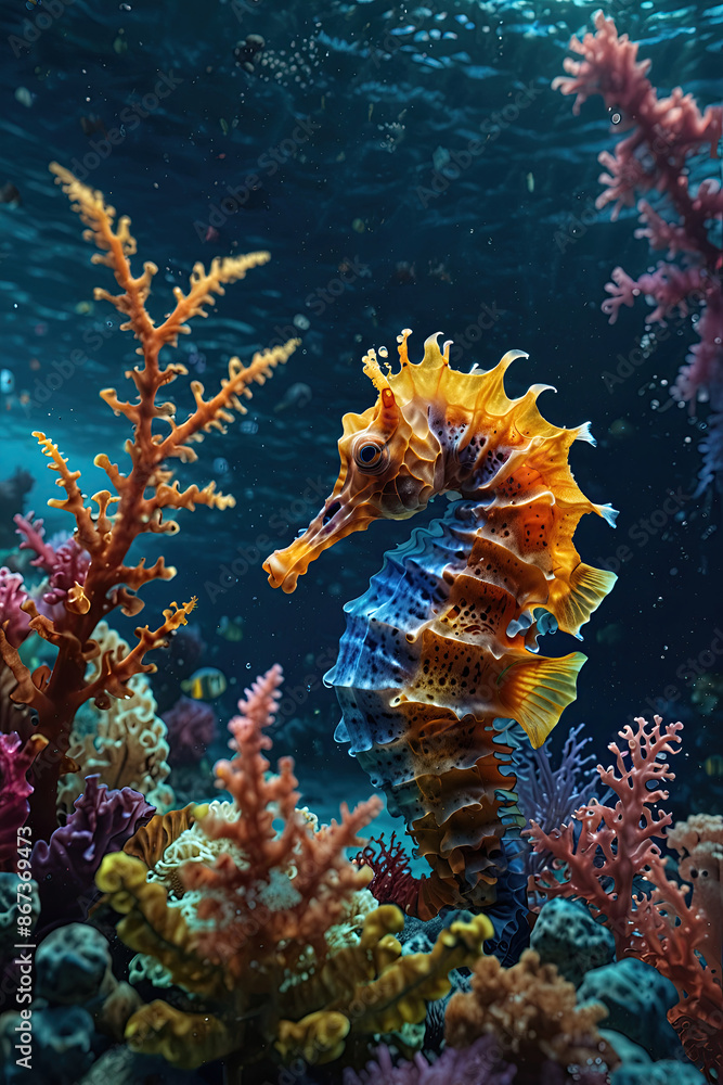 glow vibrant Seahorse swim in the underwater glow vibrant Seahorse swim in the underwater