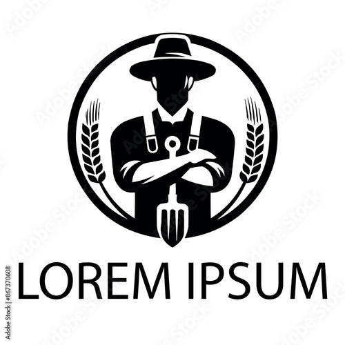 A black farmer logo on white simple background