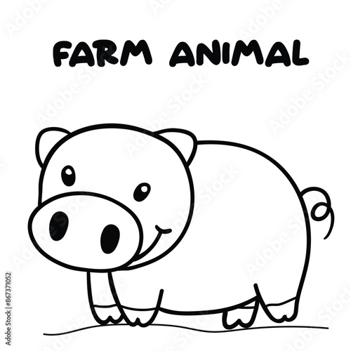 Farm Animal Pig cartoon colouring book for kids