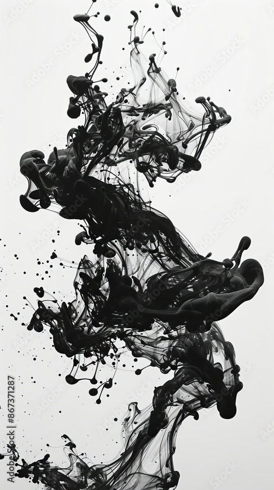 Black ink is making abstract shapes on a clean white background. This would be a perfect image for a variety of projects relating to art, design, and creativity Black ink is making abstract shapes on a clean white background. This would be a perfect image for a variety of projects relating to art, design, and creativity
