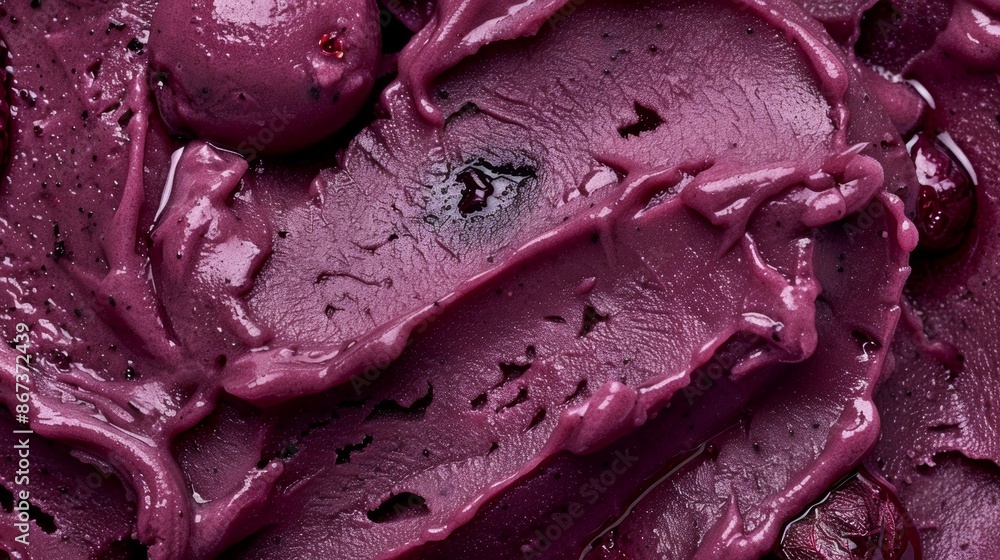 Obraz premium A dollop of smooth sorbet made with foraged chokeberries known for their deep purple color and tart almost citruslike flavor.