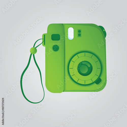 Green camera vector illustration,instant photocamera. Photocamera illustration, single green instax camera. Vector illustration EPS 10