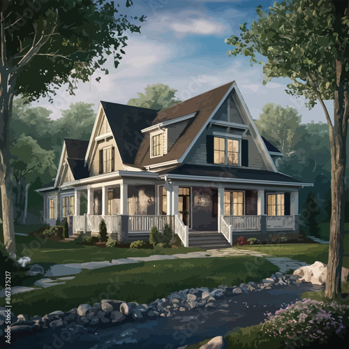 Realistic vector house Family cozy house.