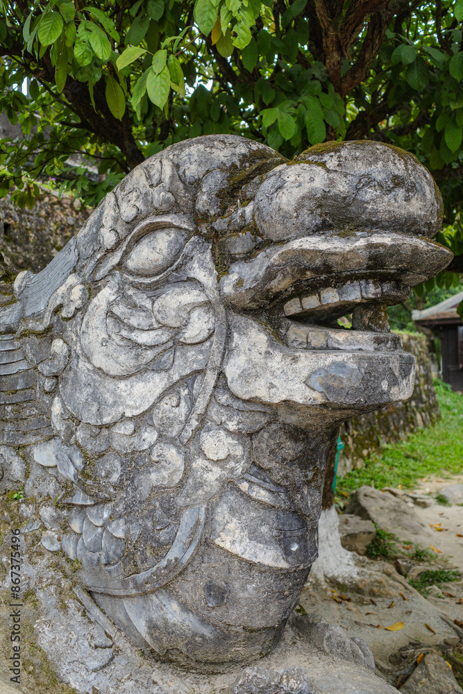 Hue, Vietnam - 6 Feb, 2024: Stone staircase leading to the mausoleum of Emperor Khai Dinh in Hue, Vietnam Hue, Vietnam - 6 Feb, 2024: Stone staircase leading to the mausoleum of Emperor Khai Dinh in Hue, Vietnam