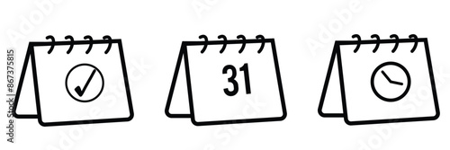 Calendar, Event, Schedule, Appointment, Agenda, Table calendar, Date Editable stroke Solid line icon set collection Vector illustration.