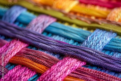 A pattern of interwoven fibers, each strand a different hue, creating a rich tapestry