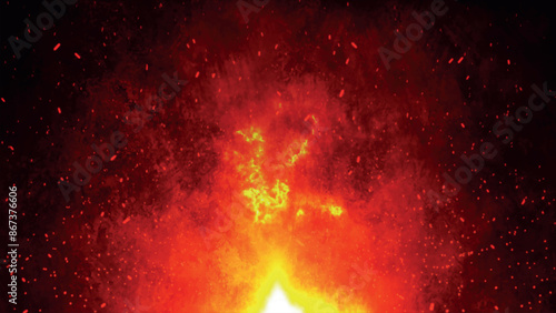 Abstract fire texture motion background. Yellow red and orange fire flames glowing with fiery combustion isolated on a black background. Abstract 3d vector illustration