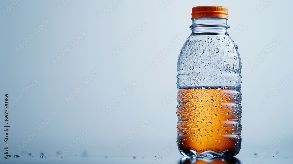 modern sports drink bottle with a vibrant orange label set against a white background The bottle is centered with studio lighting highlighting the dynamic design and bright colors The image is modern sports drink bottle with a vibrant orange label set against a white background The bottle is centered with studio lighting highlighting the dynamic design and bright colors The image is