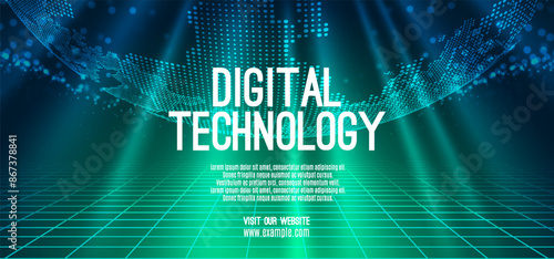 Digital technology speed connect blue green background, cyber nano information, abstract communication, innovation future tech data, internet network connection, Ai big data, line dot illustration 3d