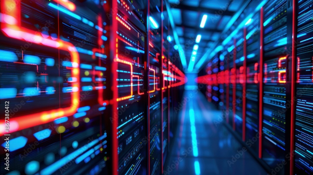 Futuristic 5G Data Center with Neon Lights. Generative ai Futuristic 5G Data Center with Neon Lights. Generative ai