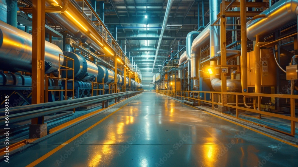 Industrial Factory Interior with Pipes and Machinery. Generative ai Industrial Factory Interior with Pipes and Machinery. Generative ai
