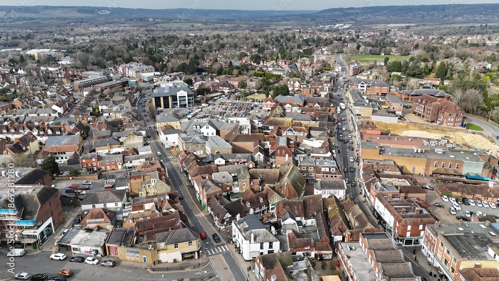 Sevenoaks town Kent UK high street drone,aerial . Sevenoaks town Kent UK high street drone,aerial .