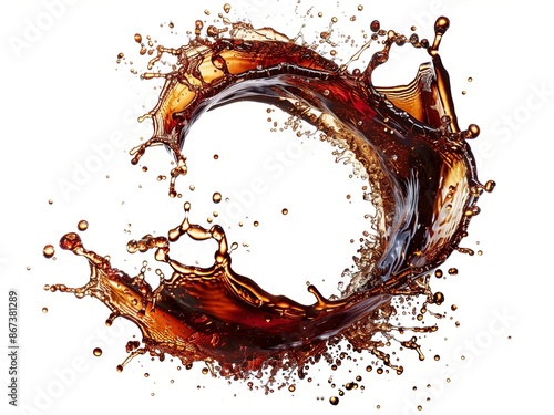 Photography of circular Coke soda splash swirl isolated white background
