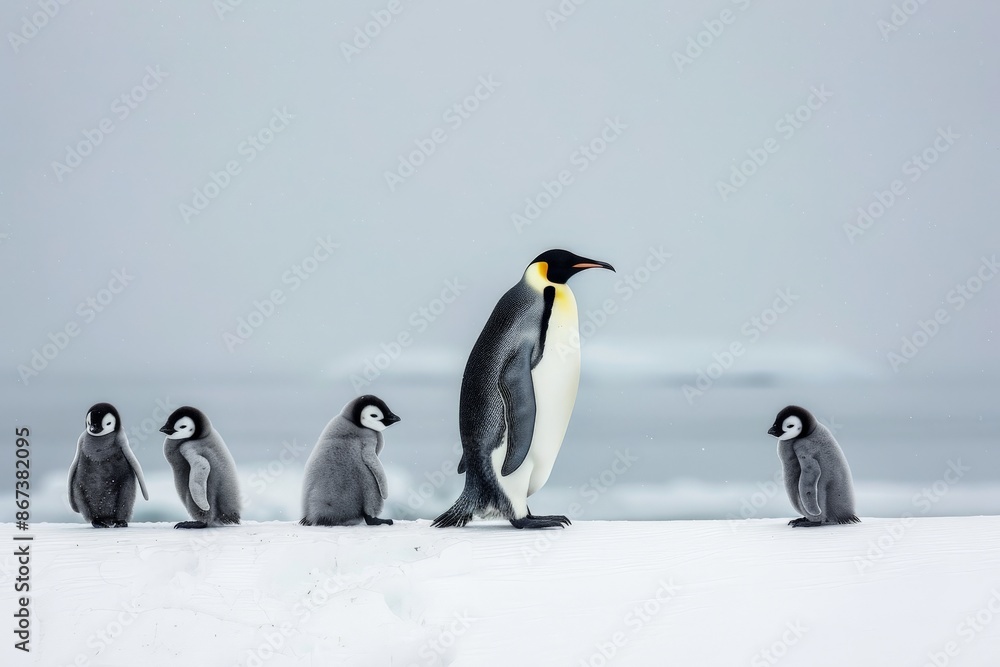 Obraz premium Emperor Penguin Family in the Snow.