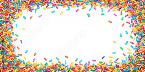 Colorful sprinkles border on a white background with space for text, sprinkles, colorful, border, white background, sweet, dessert, confectionery, decoration, party, celebration, festive