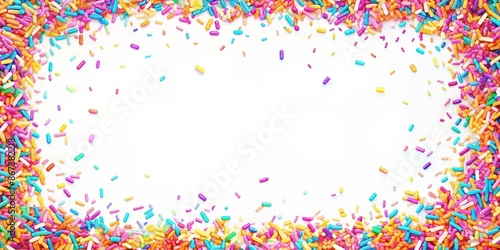 Colorful sprinkles border on a white background with space for text, sprinkles, colorful, border, white background, sweet, dessert, confectionery, decoration, party, celebration, festive