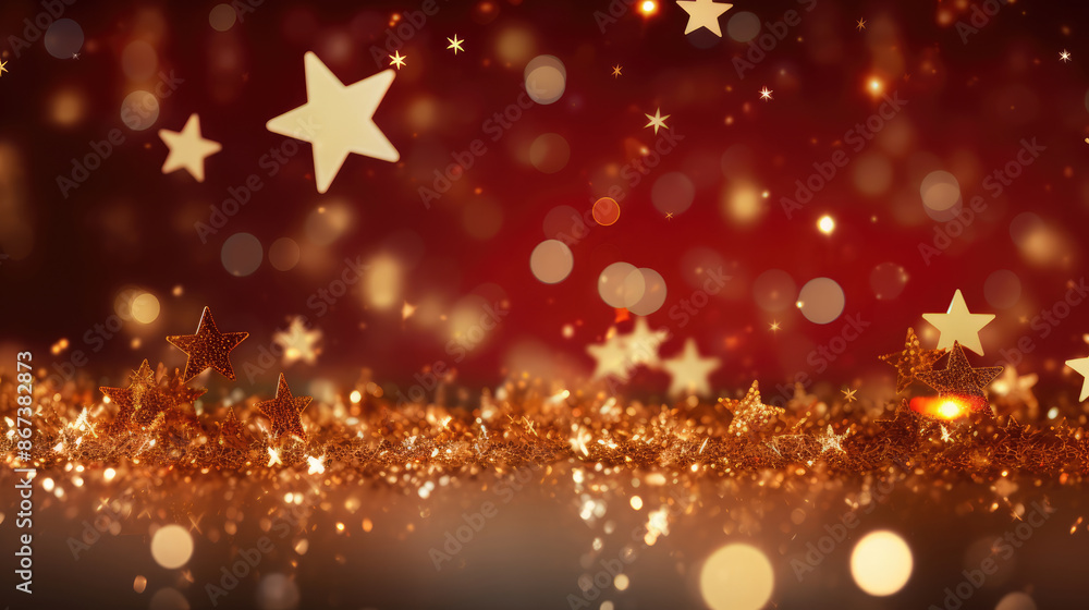 New year, Christmas background with gold stars and sparkling. Abstract background with red and gold particle. Christmas Golden light shine particles bokeh on red background. generative ai New year, Christmas background with gold stars and sparkling. Abstract background with red and gold particle. Christmas Golden light shine particles bokeh on red background. generative ai