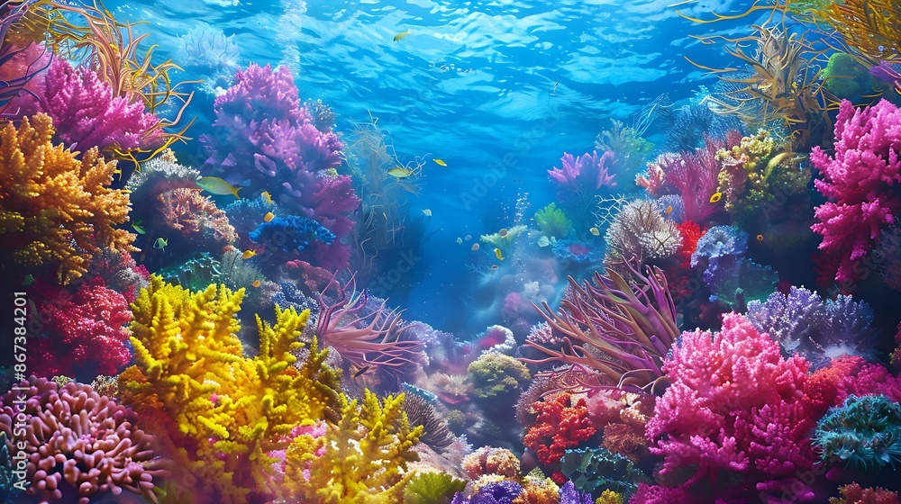 Naklejka premium Vibrant Underwater Coral Reef Scene