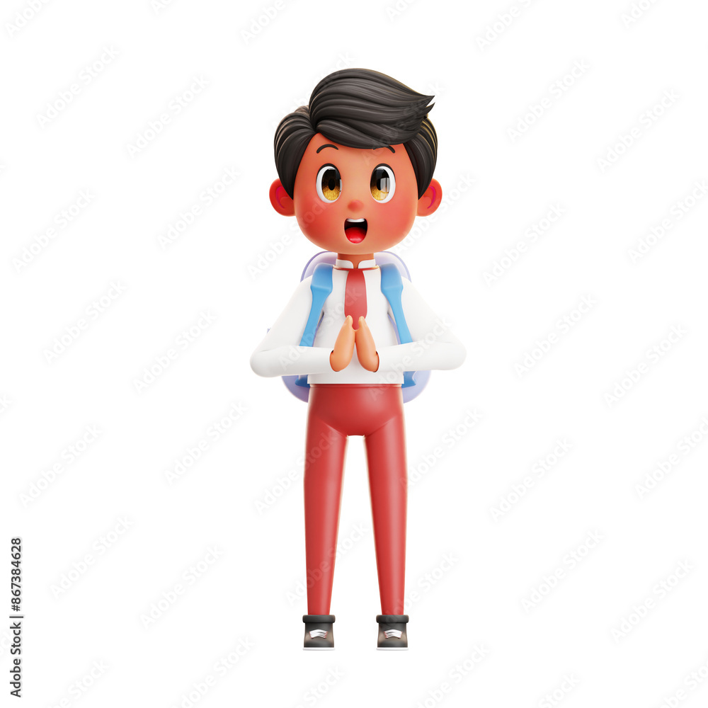 Fototapeta premium 3D Illustration Boy Student Wearing a Bag 