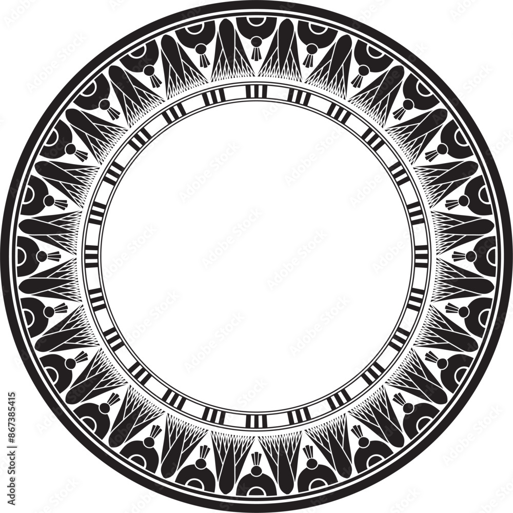 Fototapeta premium Vector monochrome black round Egyptian ornament. Endless Circle, Ring of Ancient Egypt. Geometric African frame