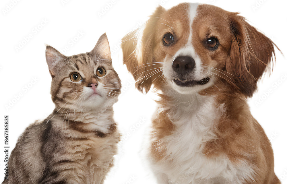 Obraz premium close-up photo of cat and dog Sitting