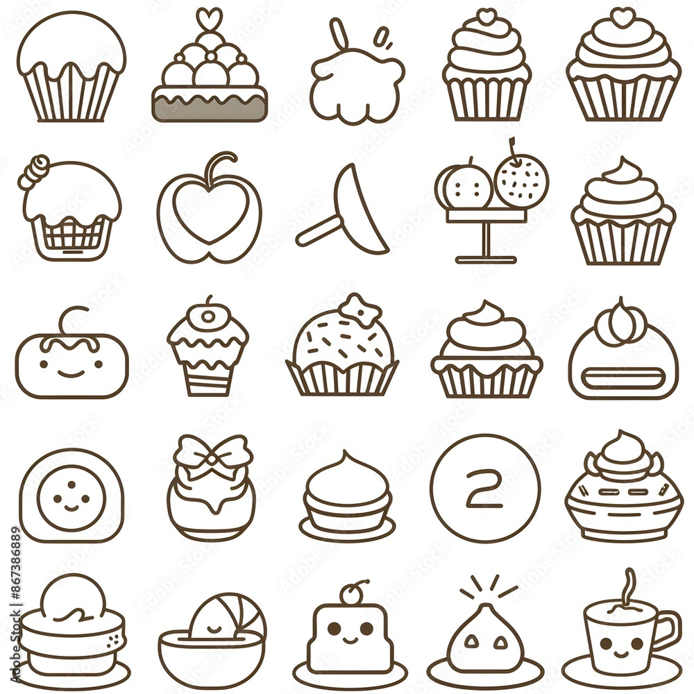 Unique and adorable line art icons for digital projects. Clean design with a touch of sweetness Unique and adorable line art icons for digital projects. Clean design with a touch of sweetness