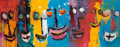 Wallpaper Mural Captivating abstract painting showcasing diverse emotions through colorful faces on textured backgrounds. Explore human feelings in modern art Torontodigital.ca