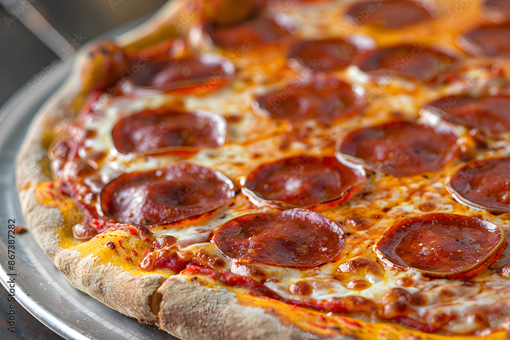 Delicious pepperoni pizza with bubbling mozzarella and golden crust, ideal for gourmet food designs. Delicious pepperoni pizza with bubbling mozzarella and golden crust, ideal for gourmet food designs.
