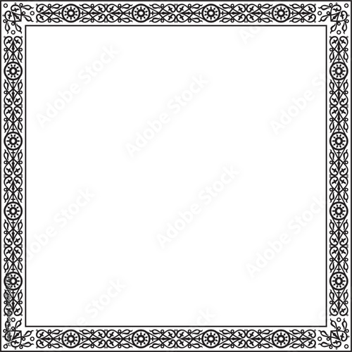 Vector monochrome black square Yakut ornament. An endless rectangular border, a frame of the northern peoples of the Far East.