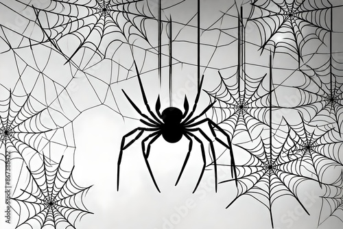 Spider hanging from spiderwebs isolated on png or transparent background, halloween banner, template for poster, brochure, advertising, promotion,sale marketing vector.