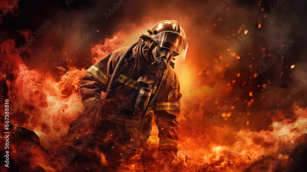 Concept for Emergency Fire Rescue, Fireman in action firefighter., generative ai Concept for Emergency Fire Rescue, Fireman in action firefighter., generative ai