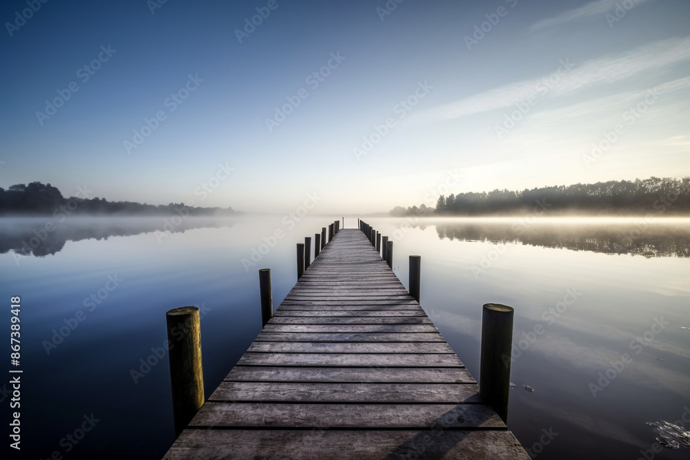 Wooden jetty in the lake generative AI Wooden jetty in the lake generative AI