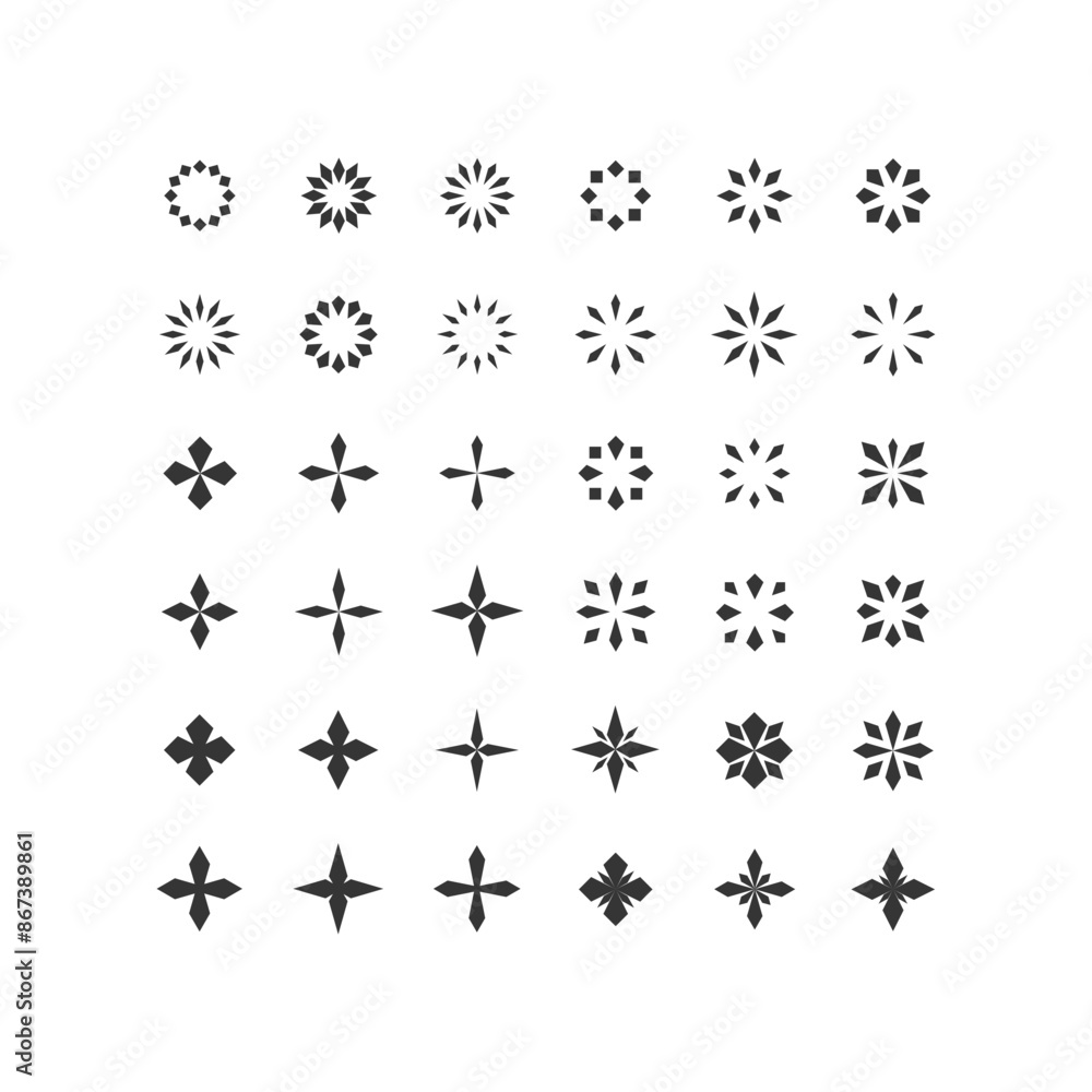 Naklejka premium Circle simple design element with rhombus. Set of 36 geometric shape. Circle decor element. Modern abstract geometric ornament.