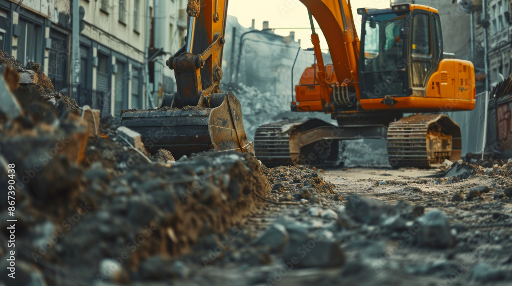 Fototapeta premium Excavating machine at work 