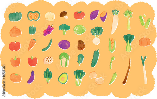 野菜の水彩イラスト　背景あり