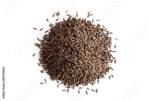 Close-up shot of brown seeds scattered on a clean white surface