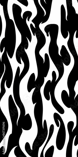 Monochrome design featuring fluid black shapes on a white background, evoking a sense of contrast