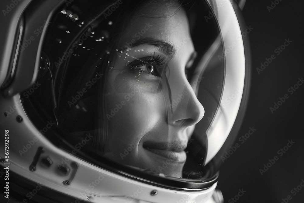 Closeup Generative AI picture of astronaut male female floating through space galaxy planet moon stars Closeup Generative AI picture of astronaut male female floating through space galaxy planet moon stars