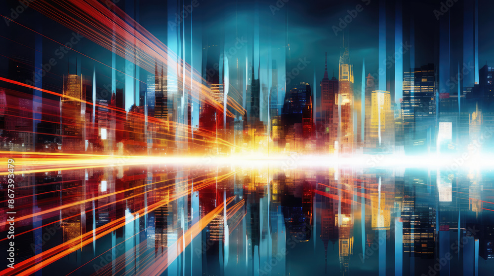 Fototapeta premium Abstract image of night traffic light trails in the city. The car light trails in the city., generative ai