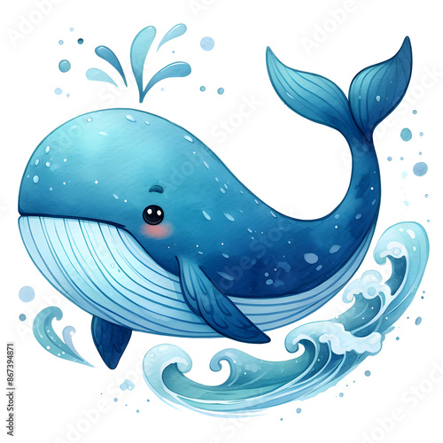 Whale spouting water background isolated image, transparent background PNG photo