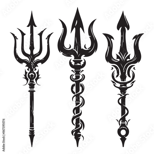 Tridents, Isolated Black Silhouettes
