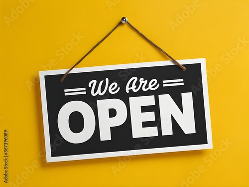 banner with a hanging we are open sign