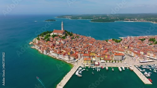 Aerial view of the old town of Rovinj in Croatia.